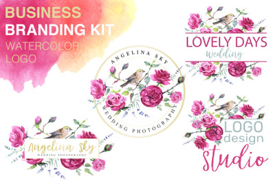 LOGO with roses and bird Watercolor png