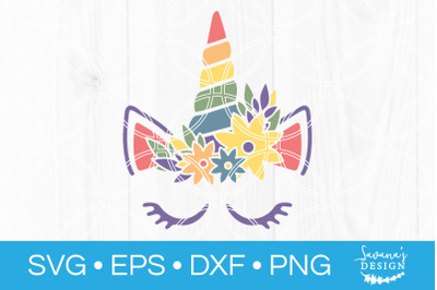 Unicorn Face SVG Cut File Rainbow Unicorn Head DXF EPS PNG Floral