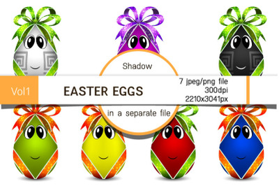 Easter eggs with bows. Egg characters for Easter in png, jpg