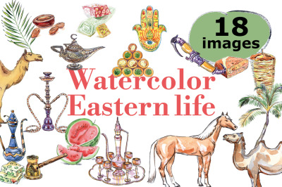 Watercolor eastern life vector set