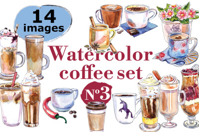 Watercolor coffee-3 vector set