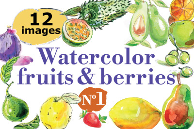 Watercolor fruits and berries-1