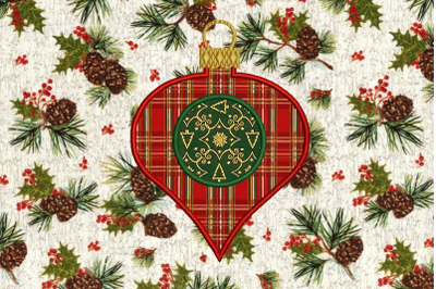 Monogram Circle Glass Onion Holiday Ornament | Applique Embroidery