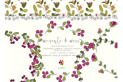 Hand-Draw Flowers Clipart - Individual Elements