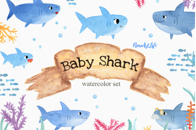 Baby Shark Watercolor Clipart