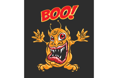 Cartoon Monster with Wording Boo