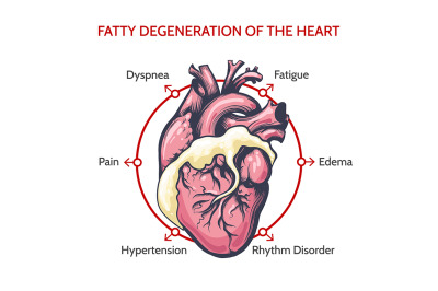 Fatty Degeneration of the Heart. Symptoms of desease illustration.