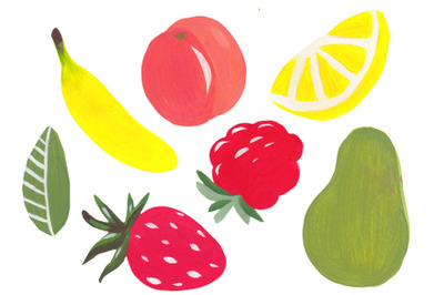 Individual hand drawn fruits