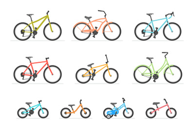 Set of different bicycles