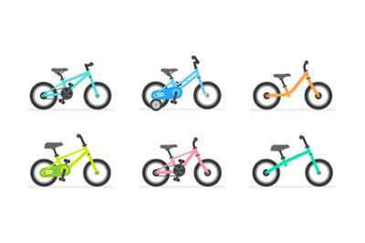 Set of different Kids bicycles