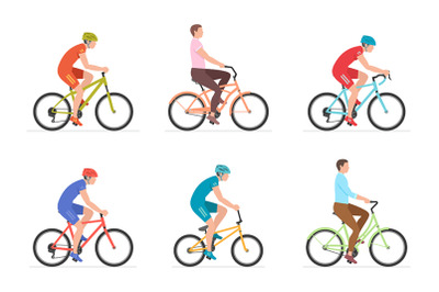 Set of Men riding bicycles