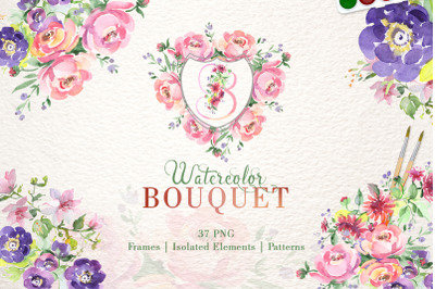 Bouquet with wildflowers set Watercolor png