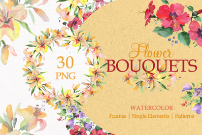 A bouquet of morning blooms watercolor png