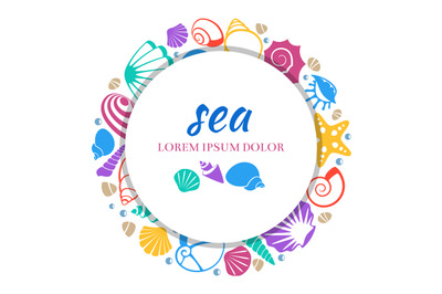 Sea round banner design - colorful seashells concept