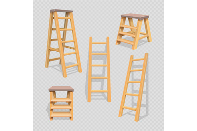 Wood household steps set on transparent background
