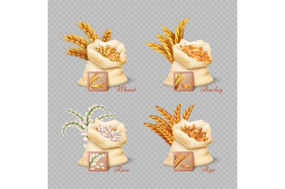 Agricultural cereals sacks isolated on transparent background