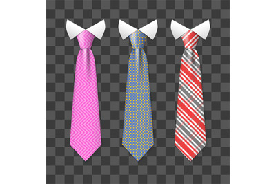 Colorful realistic neck ties set isolated on transparent background