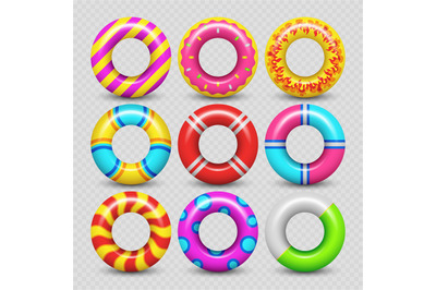 Colorful realistic rubber swimming ring