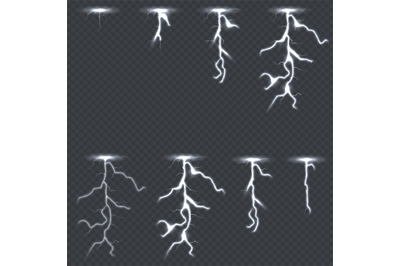 Lighting thunderbolt set isolated on transparent background