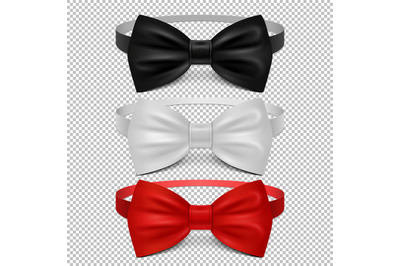 Realistic white, black and red bow tie isolated on transparent backgro