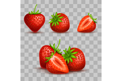 Vector realistic sweet and fresh strawberry isolated on transparent ba