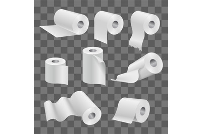 White toilet paper roll and kitchen towels isolated on transparent bac