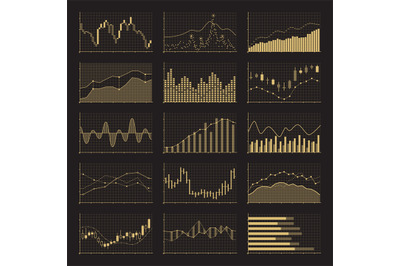 Business data financial charts. Stock analysis graphics on black backg