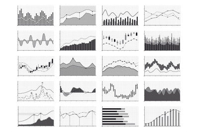 Stock analysis graphics or business data financial charts isolated on