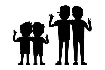 Best friends silhouettes isolated on white background - baby boys and