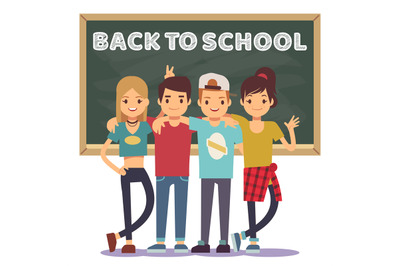 High school students and chalkboard - back to school concept