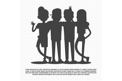 Teenagers friends silhouettes on notebook page - friendship concept