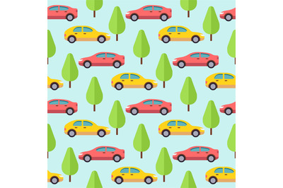 Cars and trees seamless pattern design