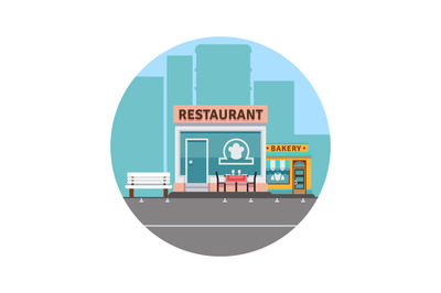 Restaurant and bakery colorful front