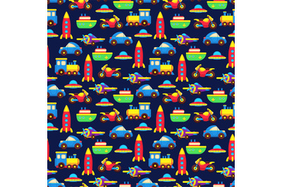 Colorful toy transport seamless pattern