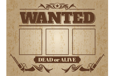 Vintage wanted western poster with blank space for criminal photo