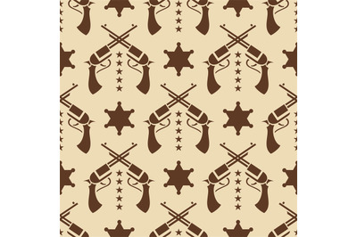 Western seamless pattern with colts and sheriff star