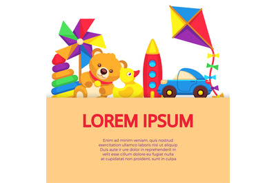 Background with colorful cartoon kids toys