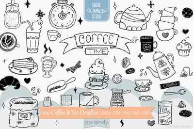 Coffee &amp; Tea | Hand Drawn Cookies, Espresso Machine, Cups