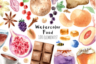 Watercolor Food. 100 Cliparts!
