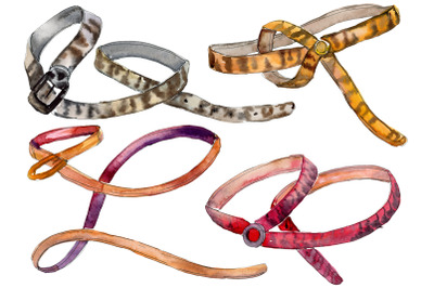 Chains, leather belts Watercolor png