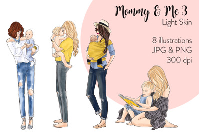 Watercolor Fashion Clipart - Mommy &amp; Me 3 - Light Skin