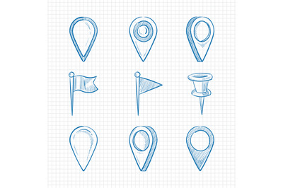 Hand drawn doodle navigation pins