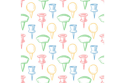 Hand drawn doodle navigation pins seamless pattern