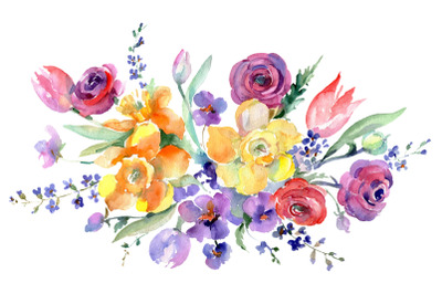 Bouquet with roses floral lace watercolor png