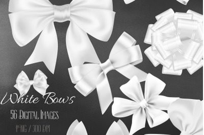 56 White Satin Bows and Ribbons Card Making Digital Images