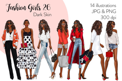 Watercolor Fashion Clipart - Fashion Girls 26 - Dark Skin