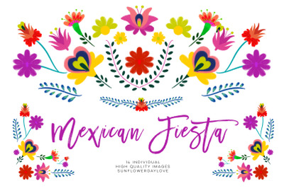 Fiesta clipart, Mexican Watercolor Floral clipart