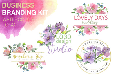 logo pink and purple hibiscus Watercolor png