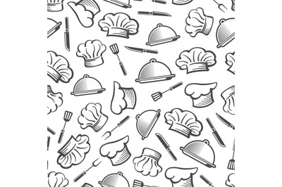 Kitchen seamless pattern - chef hat dish and cutlery texture