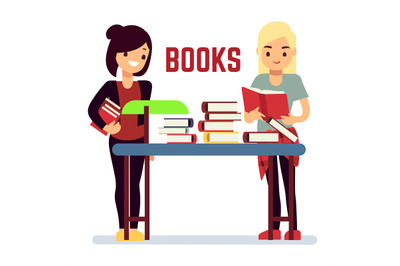 Teenager girl reading books - self-education concept